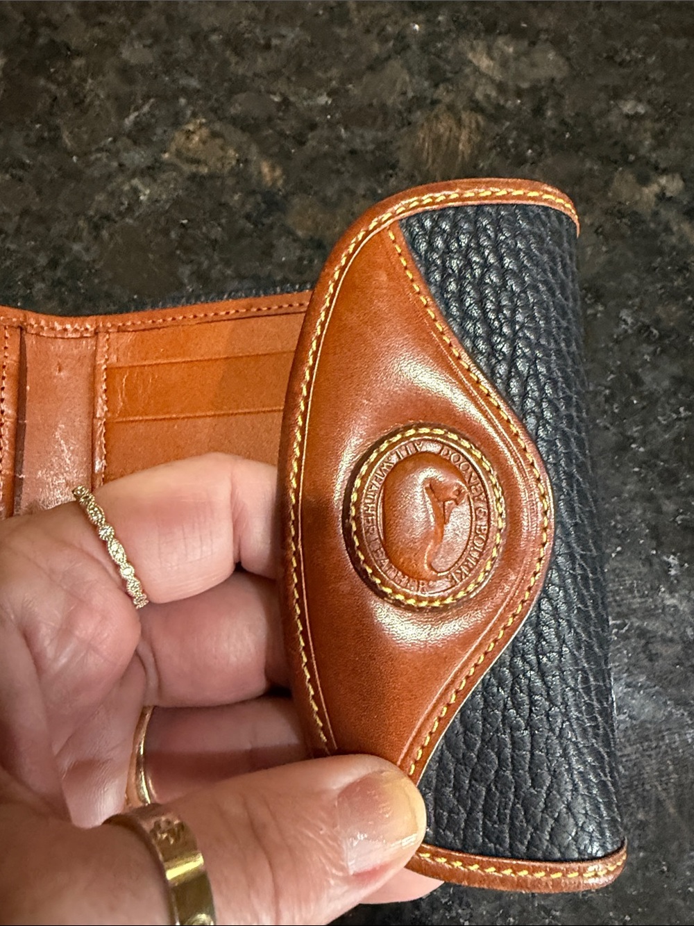 Dooney & Bourke Black Pebbled Leather wallet/Coin Purse with Brown Trim - Picture 10 of 10